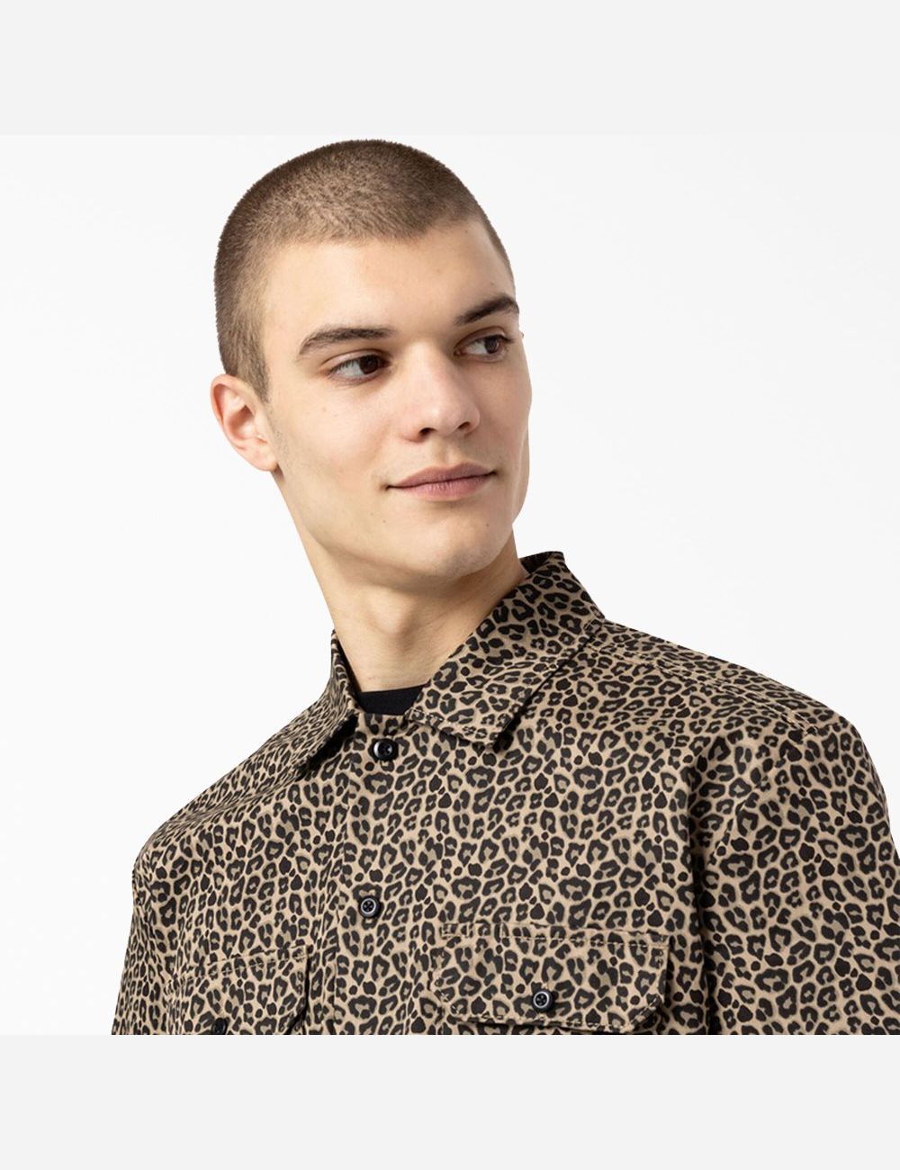 Chemises De Travail Dickies Silver Firs Corta Sleeve Leopard | 752IDHPTS