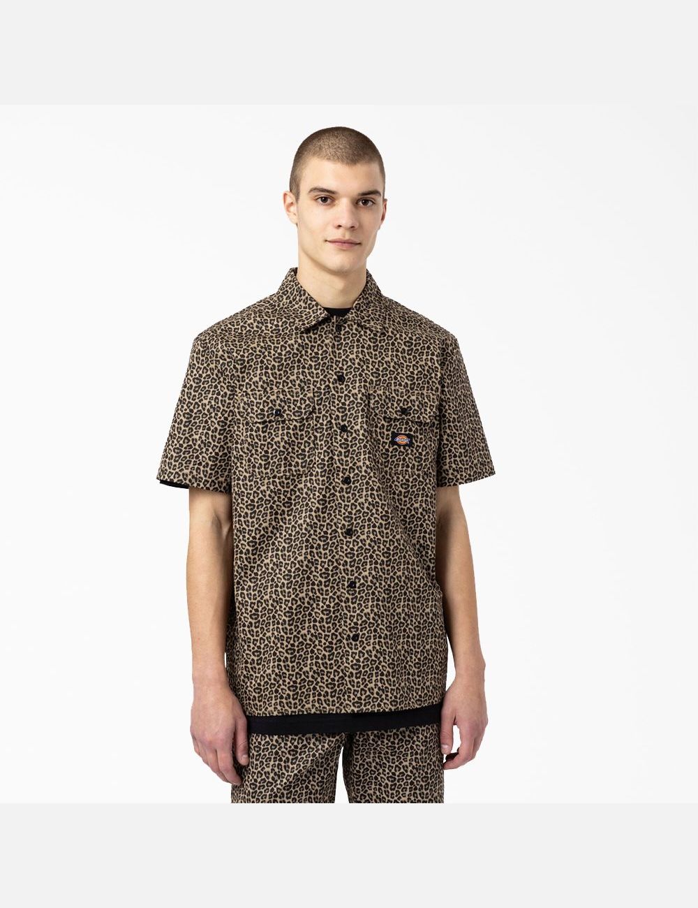 Chemises De Travail Dickies Silver Firs Corta Sleeve Leopard | 752IDHPTS