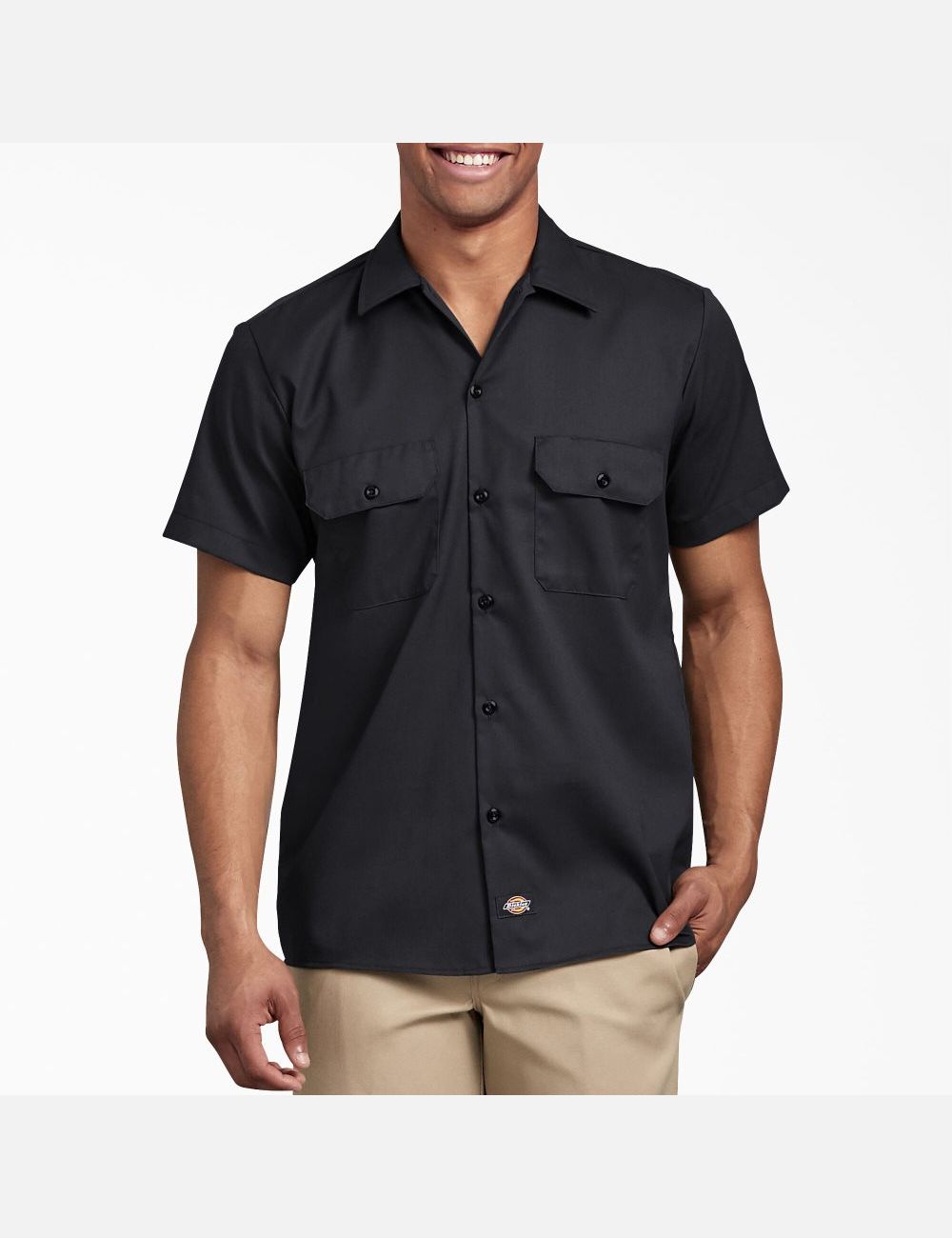 Chemises De Travail Dickies Slim Fit Corta Sleeve Noir | 213GFJQXM