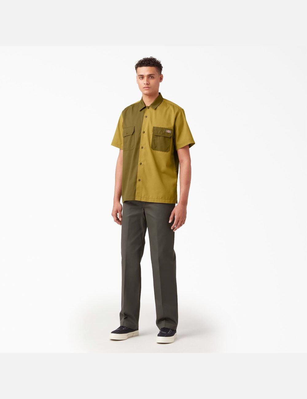 Chemises De Travail Dickies Twill Button Up Corta Sleeve Vert | 853KXFZNP