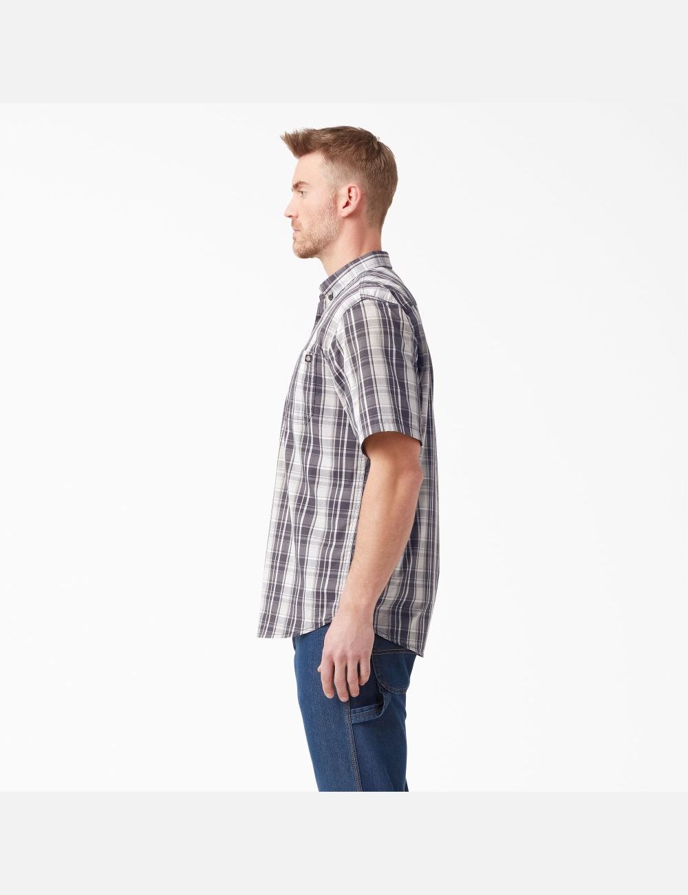 Chemises Dickies Corta Sleeve Woven Grise | 648VBXLYG