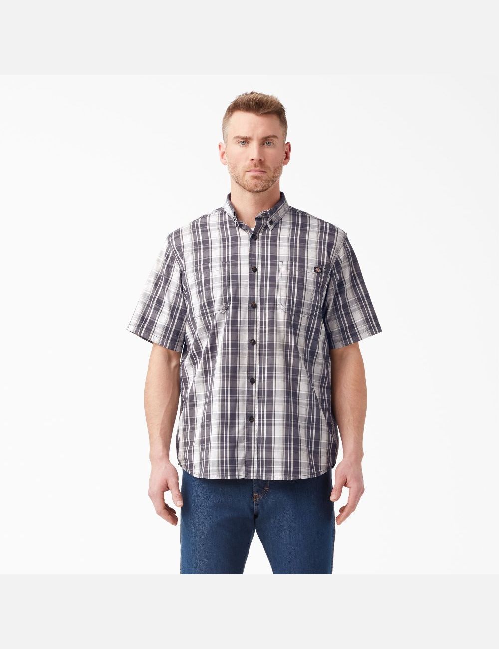 Chemises Dickies Corta Sleeve Woven Grise | 648VBXLYG