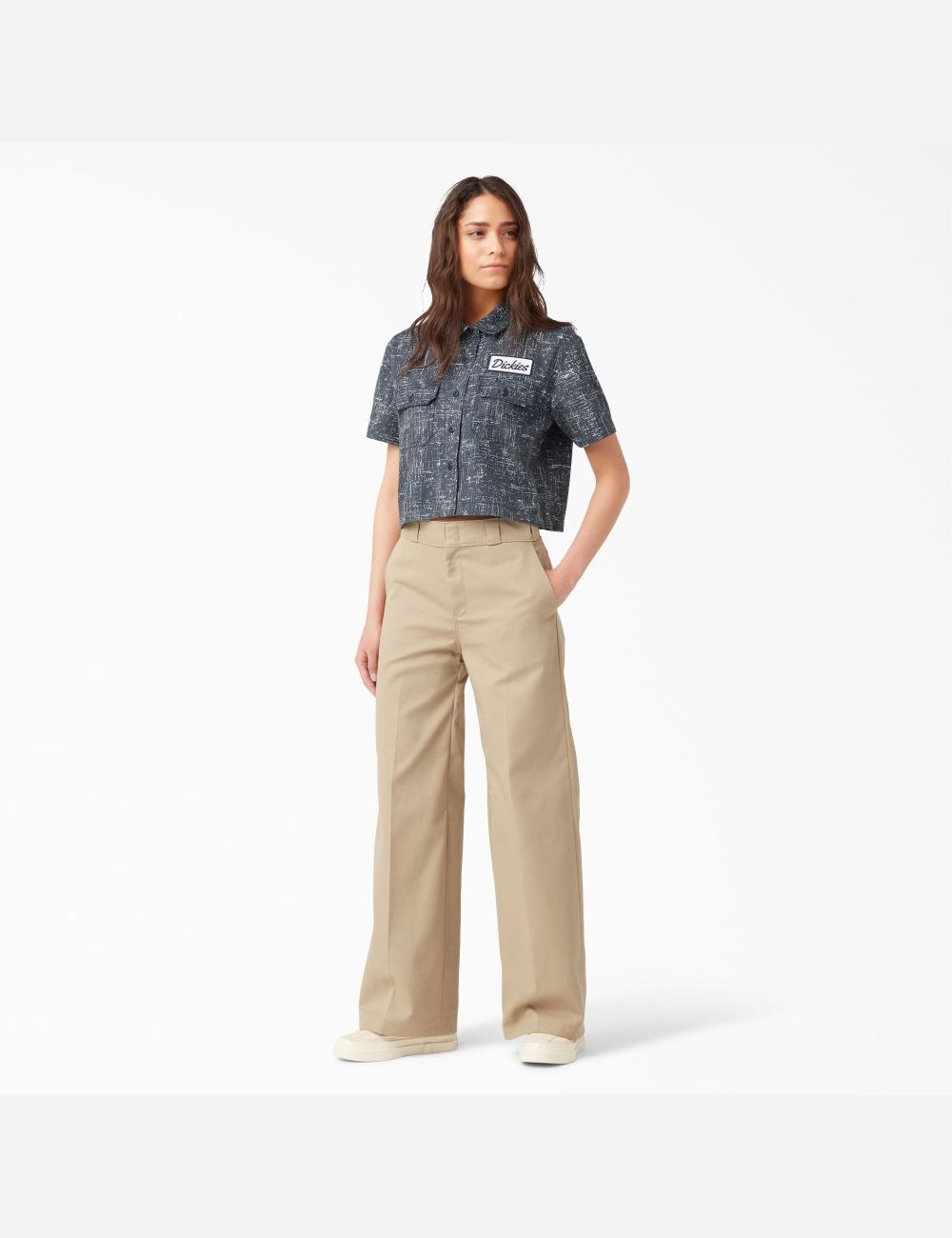 Chemises Dickies Cropped Corta Sleeve Travail Bleu Marine | 716CFQHGZ