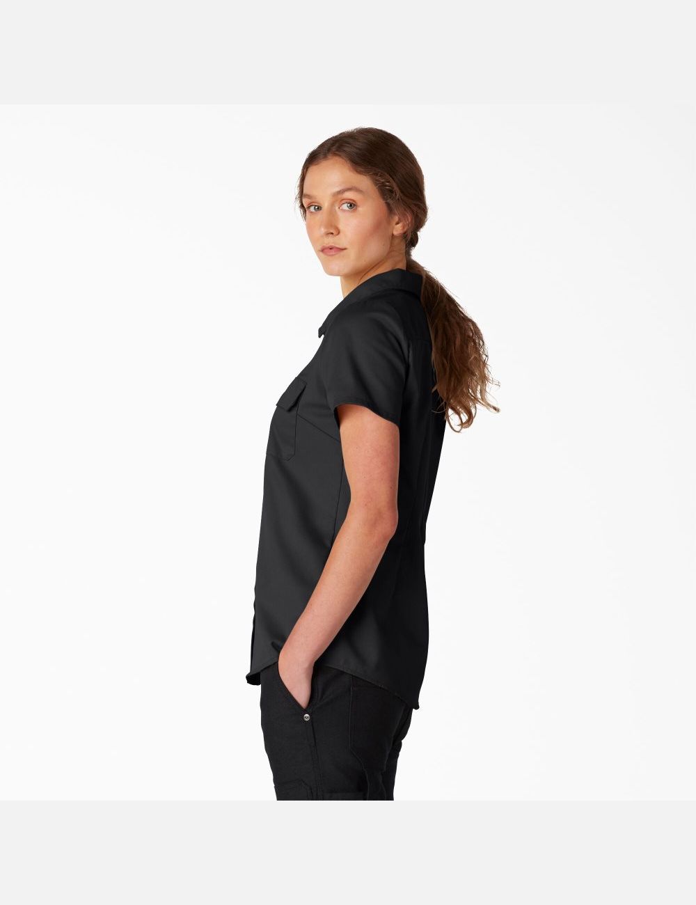 Chemises Dickies FLEX Corta Sleeve Travail Noir | 496WMGLUY