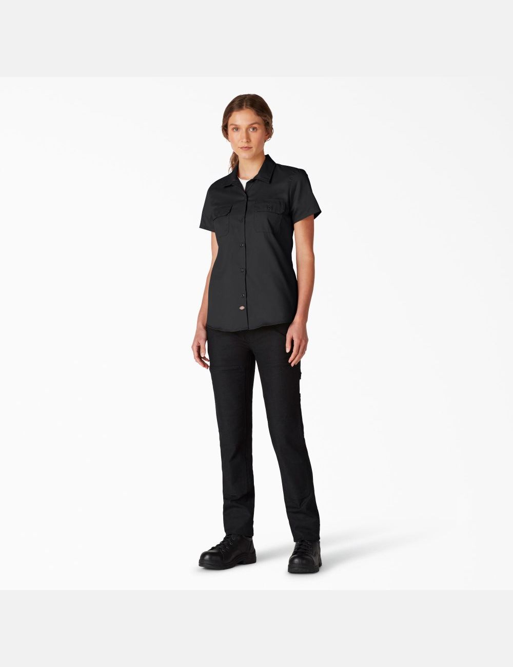 Chemises Dickies FLEX Corta Sleeve Travail Noir | 496WMGLUY