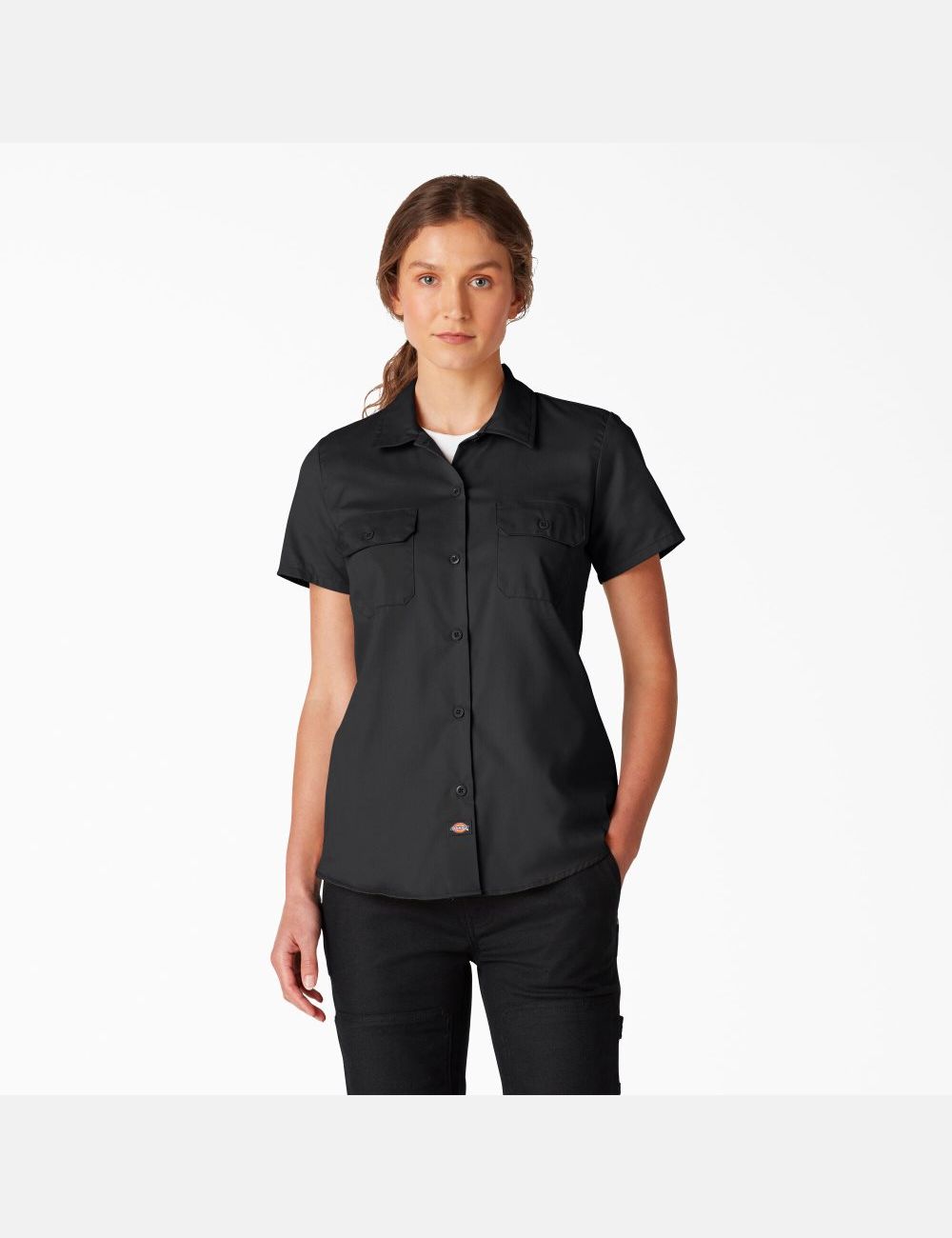 Chemises Dickies FLEX Corta Sleeve Travail Noir | 496WMGLUY