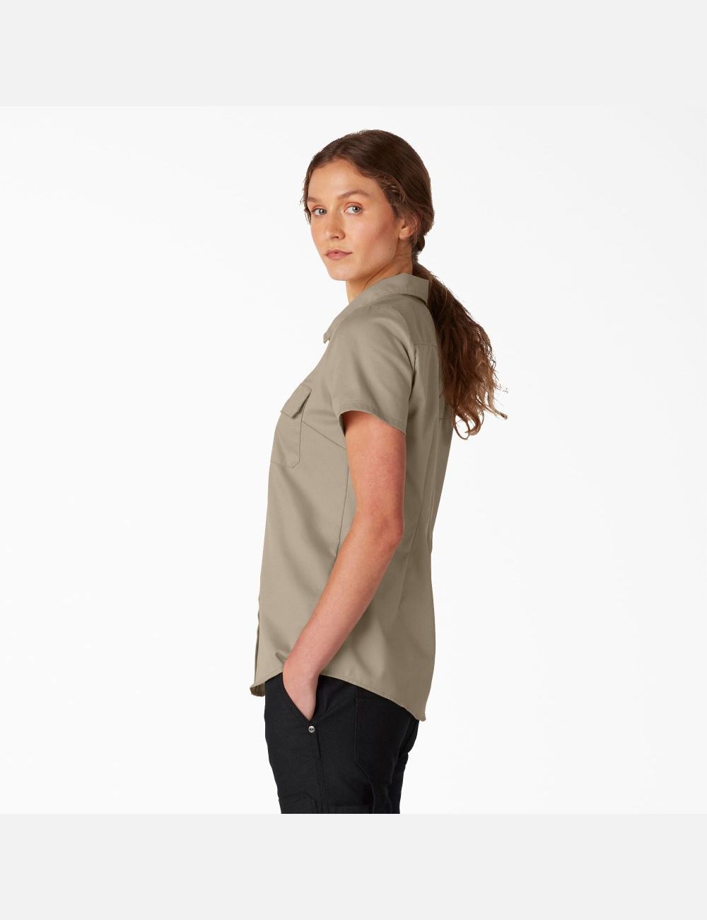 Chemises Dickies FLEX Corta Sleeve Travail Marron | 627TEKOYW