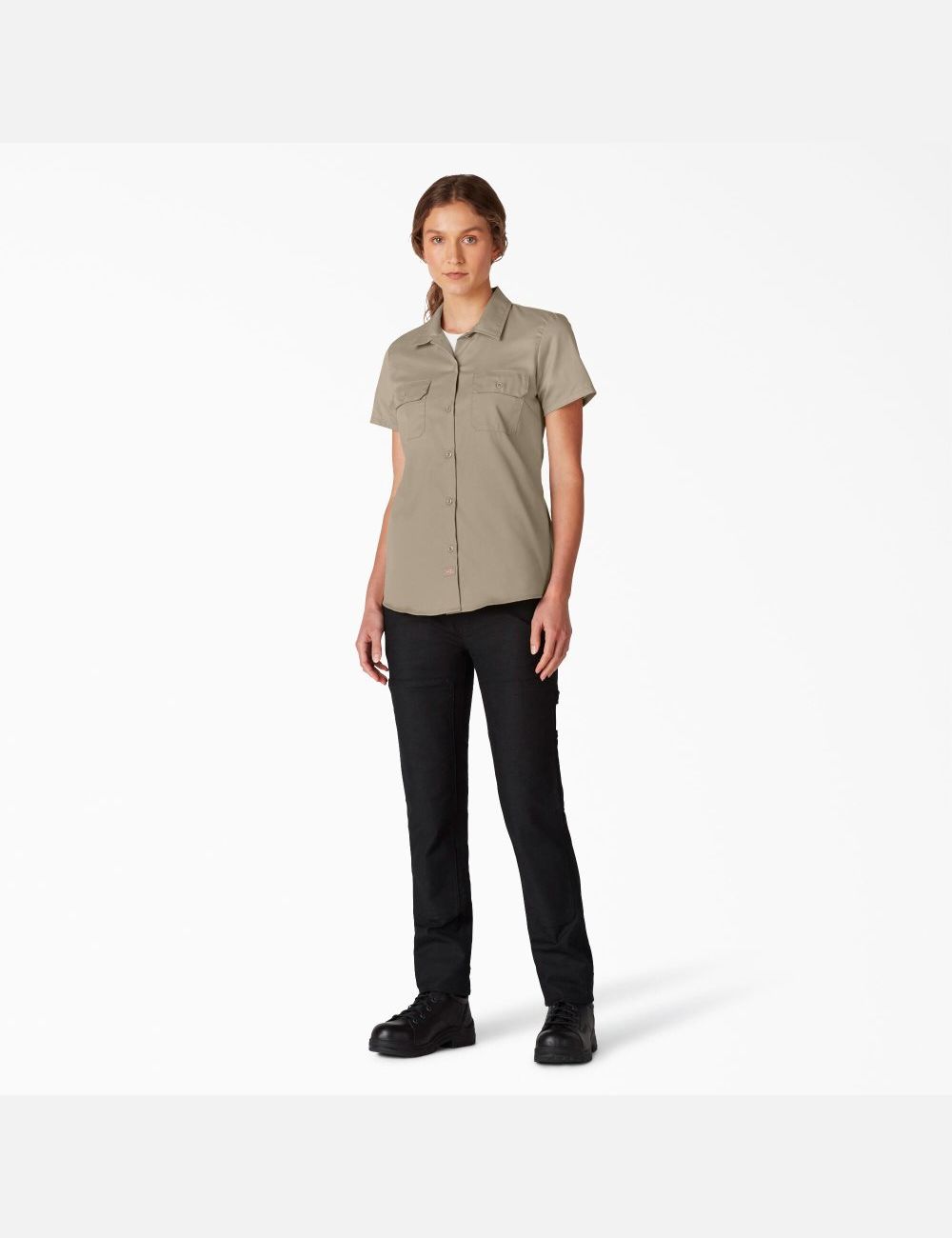 Chemises Dickies FLEX Corta Sleeve Travail Marron | 627TEKOYW