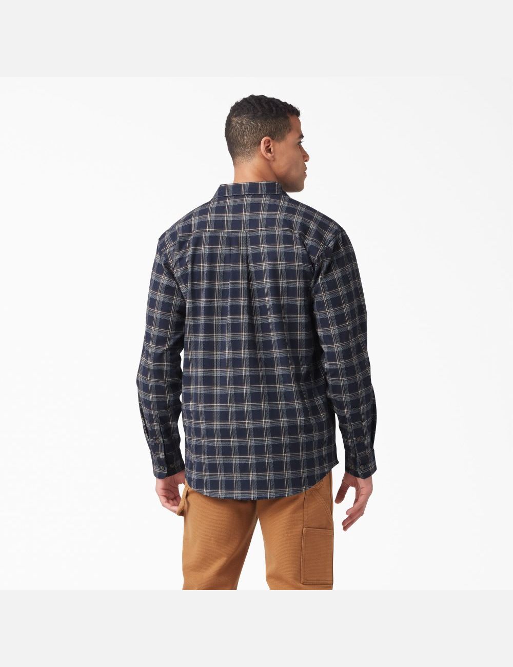 Chemises Dickies FLEX Long Sleeve Flannel Bleu Marine Chocolat Marron | 032PQJYDT