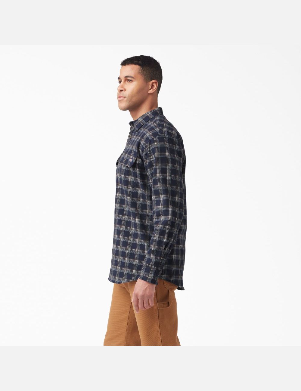 Chemises Dickies FLEX Long Sleeve Flannel Bleu Marine Chocolat Marron | 032PQJYDT