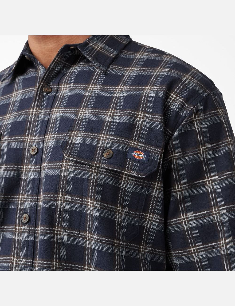 Chemises Dickies FLEX Long Sleeve Flannel Bleu Marine Chocolat Marron | 032PQJYDT