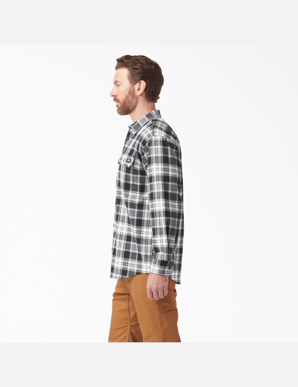 Chemises Dickies FLEX Long Sleeve Flannel Grise Noir | 435VTDJNC