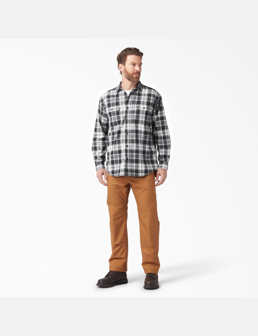 Chemises Dickies FLEX Long Sleeve Flannel Grise Noir | 435VTDJNC