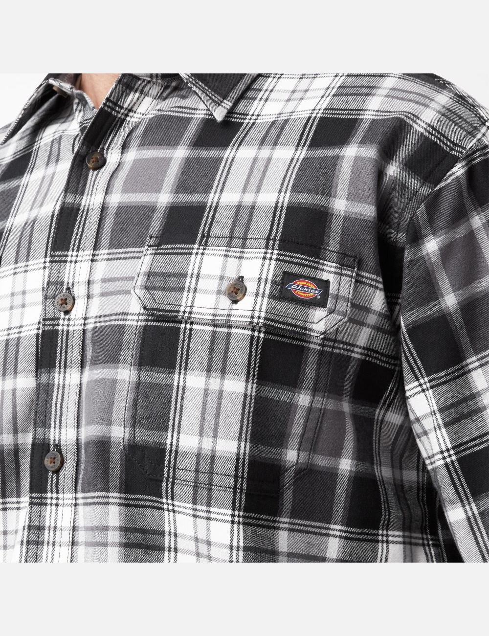 Chemises Dickies FLEX Long Sleeve Flannel Grise Noir | 435VTDJNC