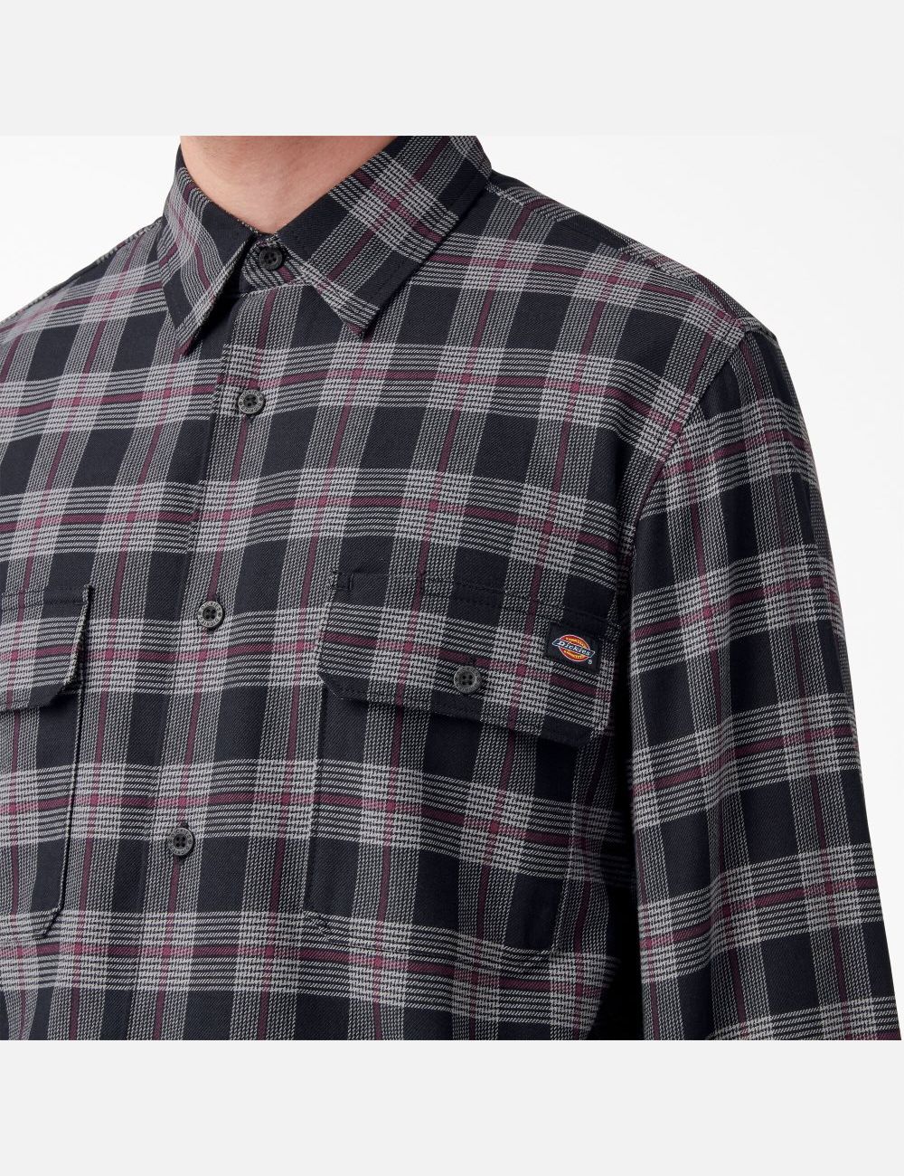 Chemises Dickies FLEX Regular Fit Flannel Bordeaux Noir | 580HKJMPV