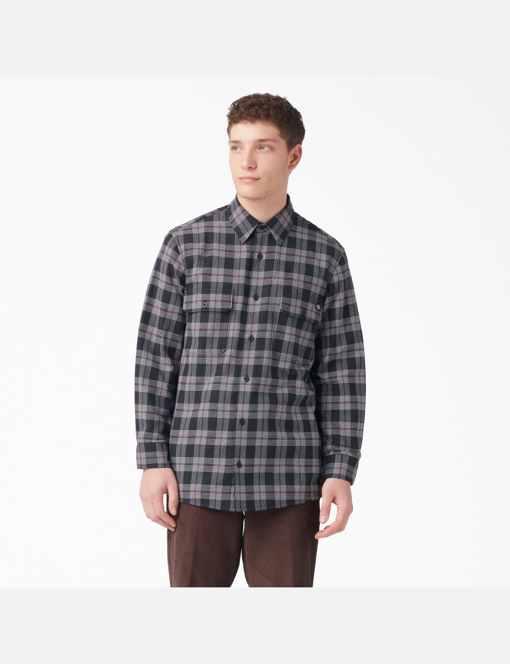 Chemises Dickies FLEX Regular Fit Flannel Bordeaux Noir | 580HKJMPV