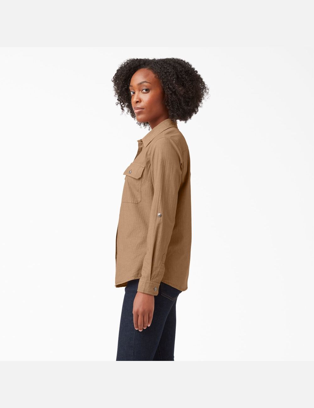 Chemises Dickies Long Sleeve Roll-Tab Travail Marron | 268YNSWLO