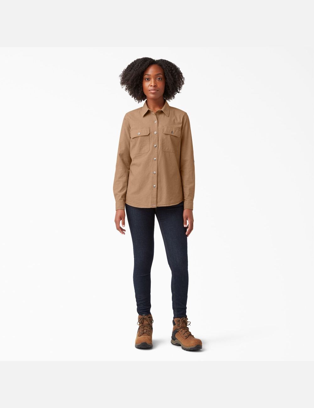 Chemises Dickies Long Sleeve Roll-Tab Travail Marron | 268YNSWLO