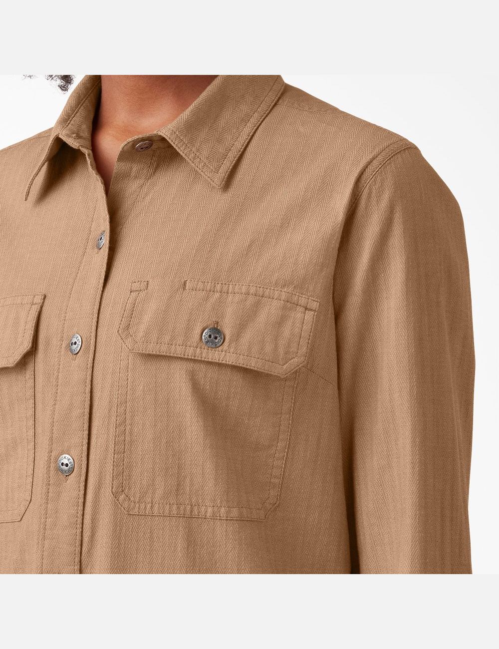 Chemises Dickies Long Sleeve Roll-Tab Travail Marron | 268YNSWLO