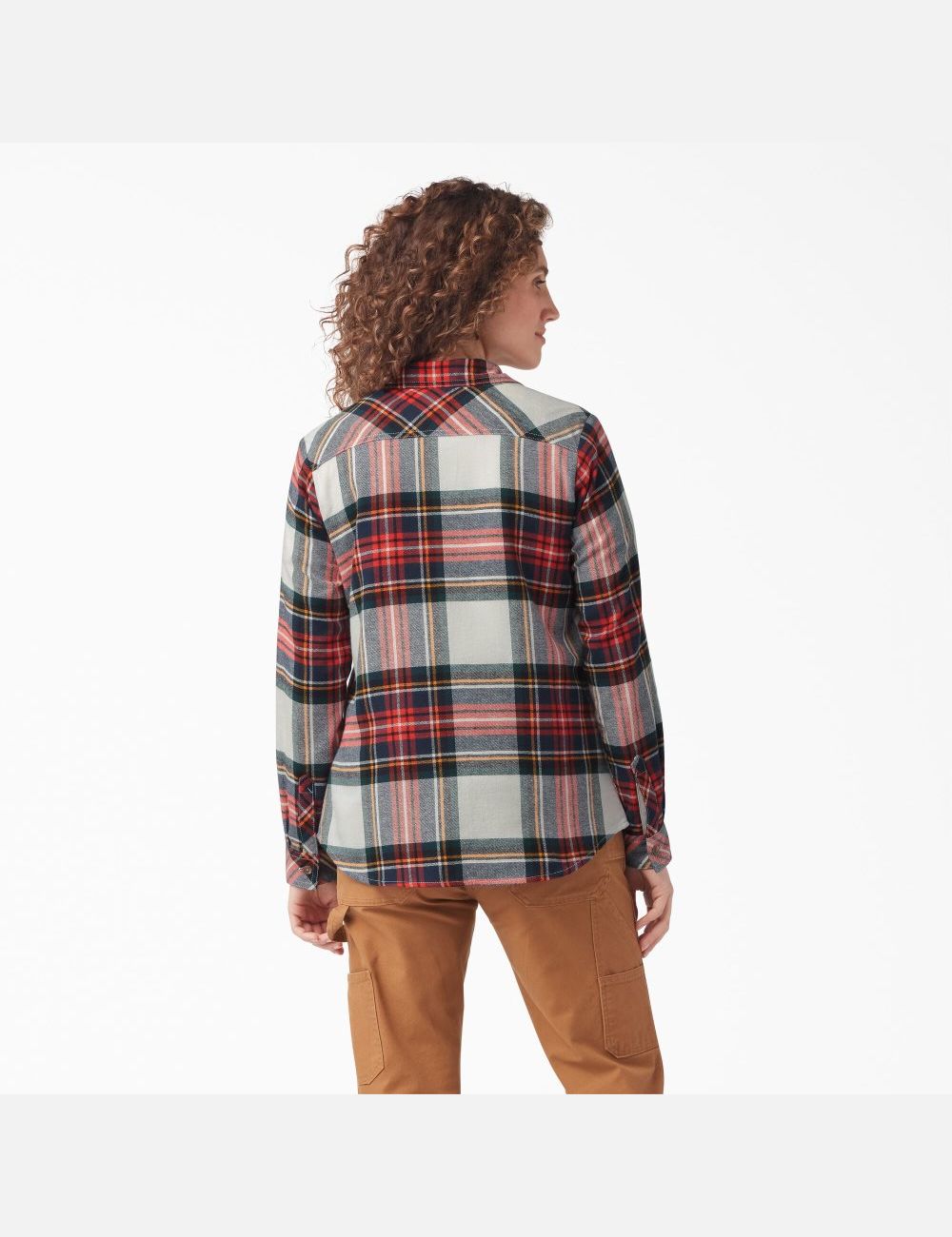 Chemises Dickies Plaid Flannel Long Sleeve Orange | 385VGQXTC