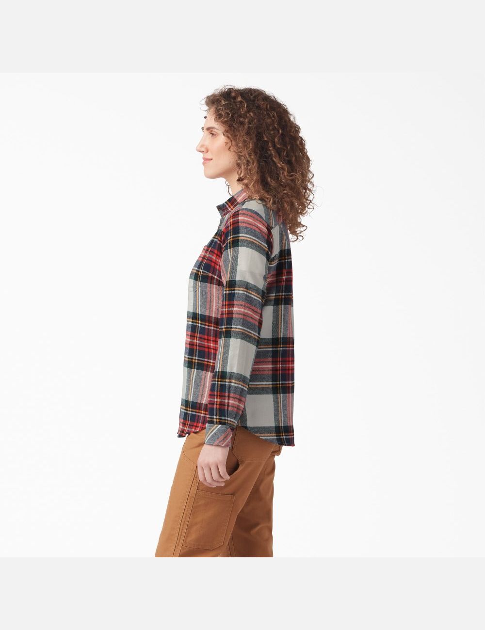 Chemises Dickies Plaid Flannel Long Sleeve Orange | 385VGQXTC