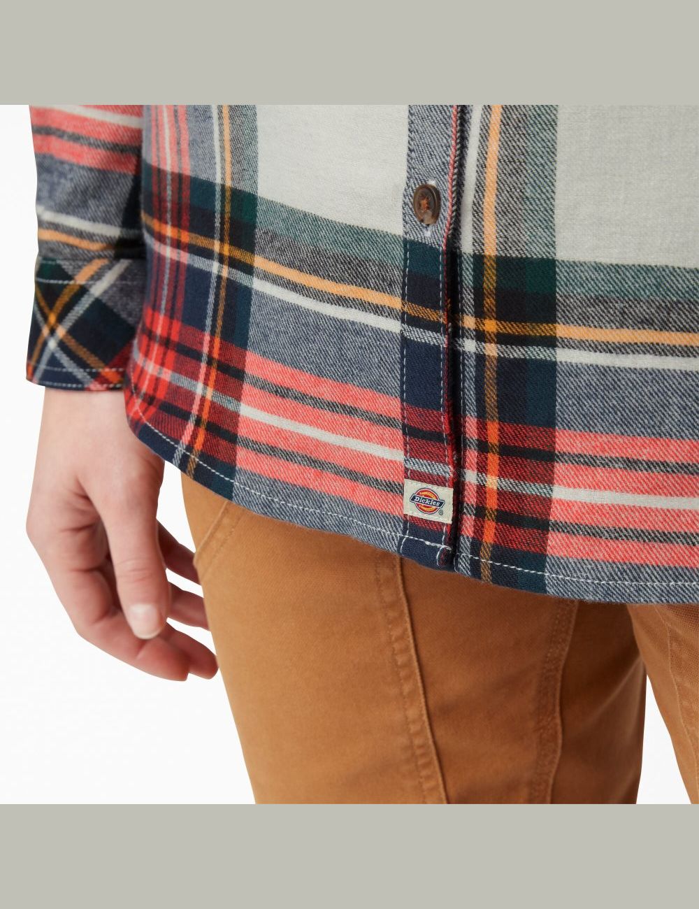 Chemises Dickies Plaid Flannel Long Sleeve Orange | 385VGQXTC