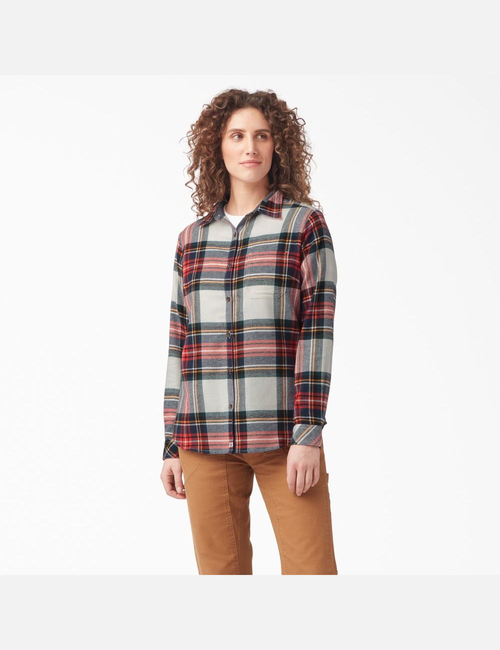 Chemises Dickies Plaid Flannel Long Sleeve Orange | 385VGQXTC