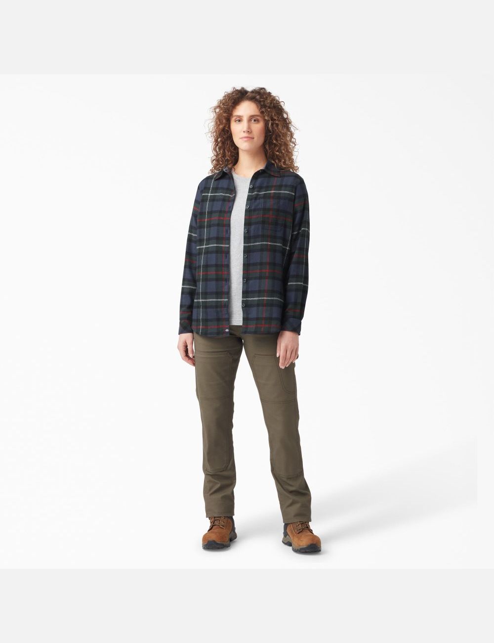 Chemises Dickies Plaid Flannel Long Sleeve Bleu Marine | 574OAXNJI