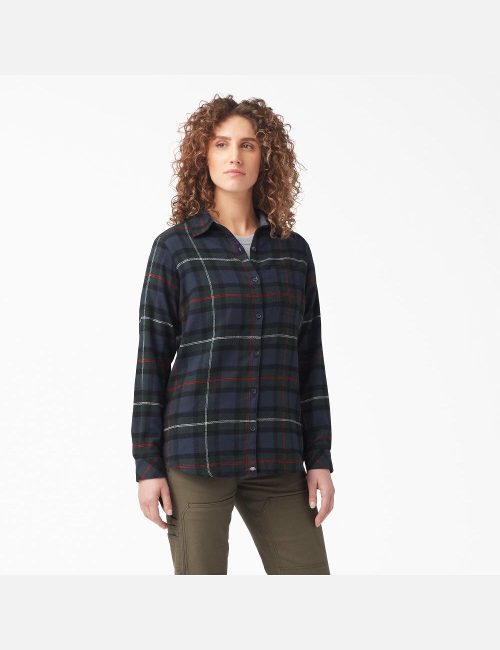 Chemises Dickies Plaid Flannel Long Sleeve Bleu Marine | 574OAXNJI