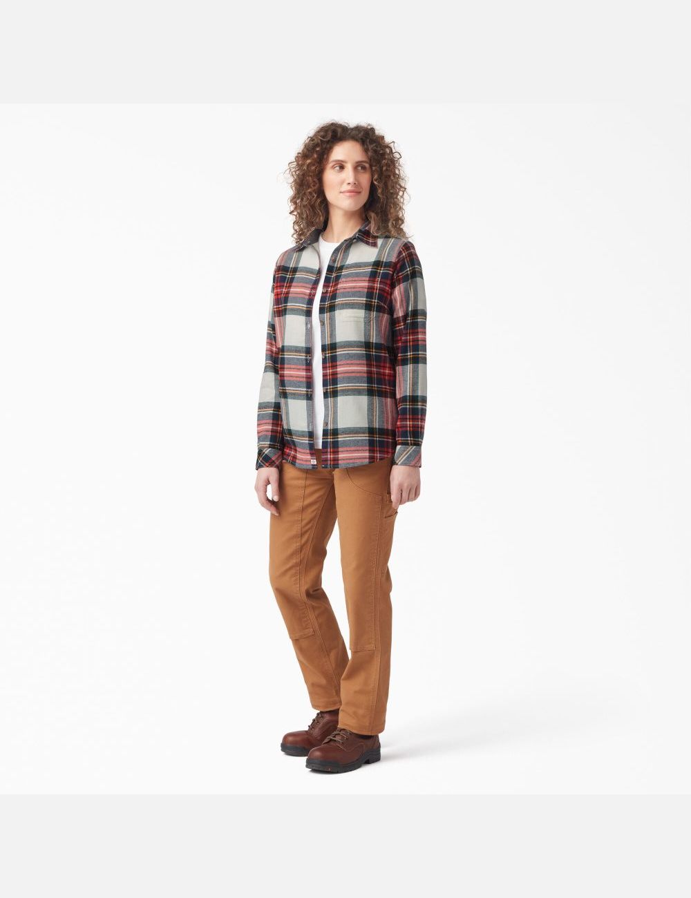 Chemises Dickies Plaid Flannel Long Sleeve Orange | 612KJQOVE