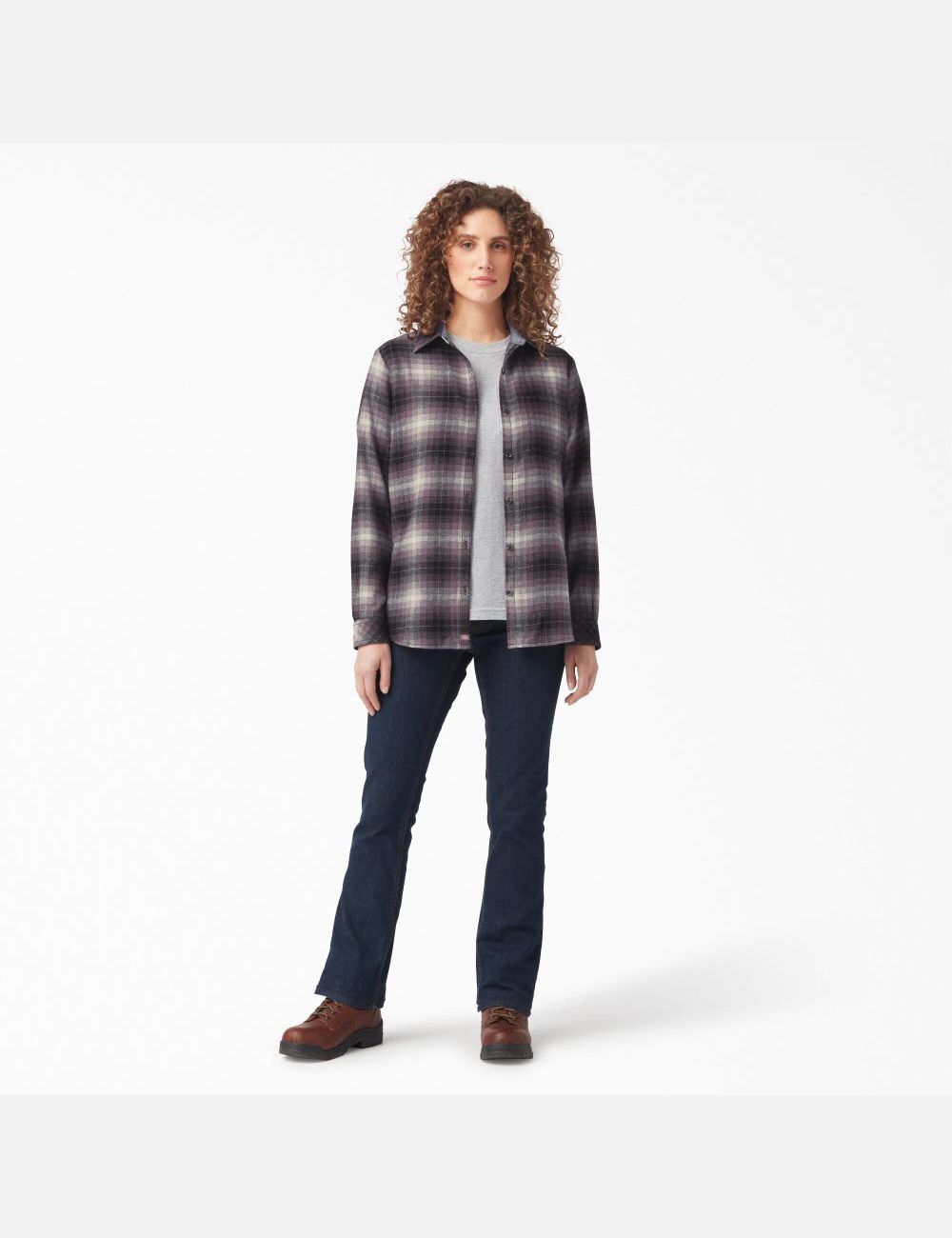 Chemises Dickies Plaid Flannel Long Sleeve Violette | 738YGSQBK