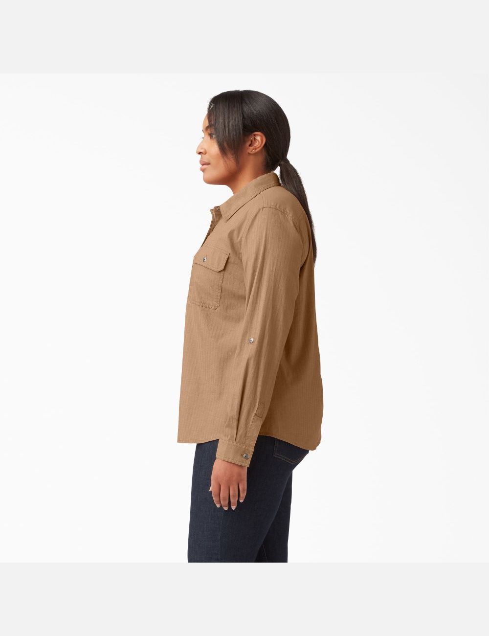 Chemises Dickies Plus Long Sleeve Roll-Tab Travail Marron | 497KGZNJI