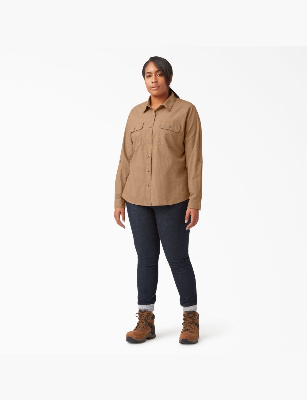 Chemises Dickies Plus Long Sleeve Roll-Tab Travail Marron | 497KGZNJI