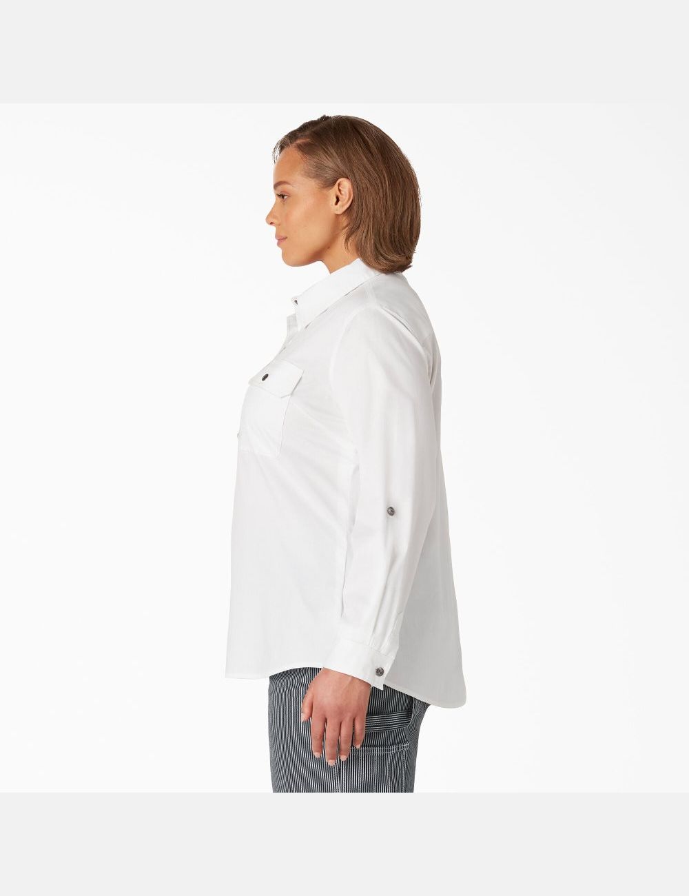 Chemises Dickies Plus Long Sleeve Roll-Tab Travail Blanche | 815CGKAIY