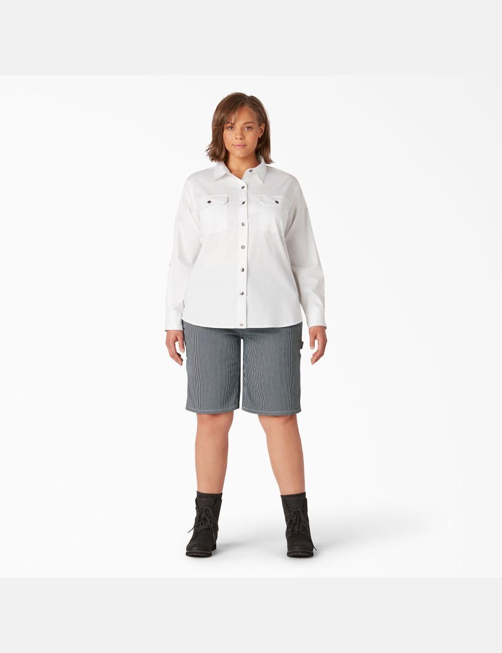 Chemises Dickies Plus Long Sleeve Roll-Tab Travail Blanche | 815CGKAIY