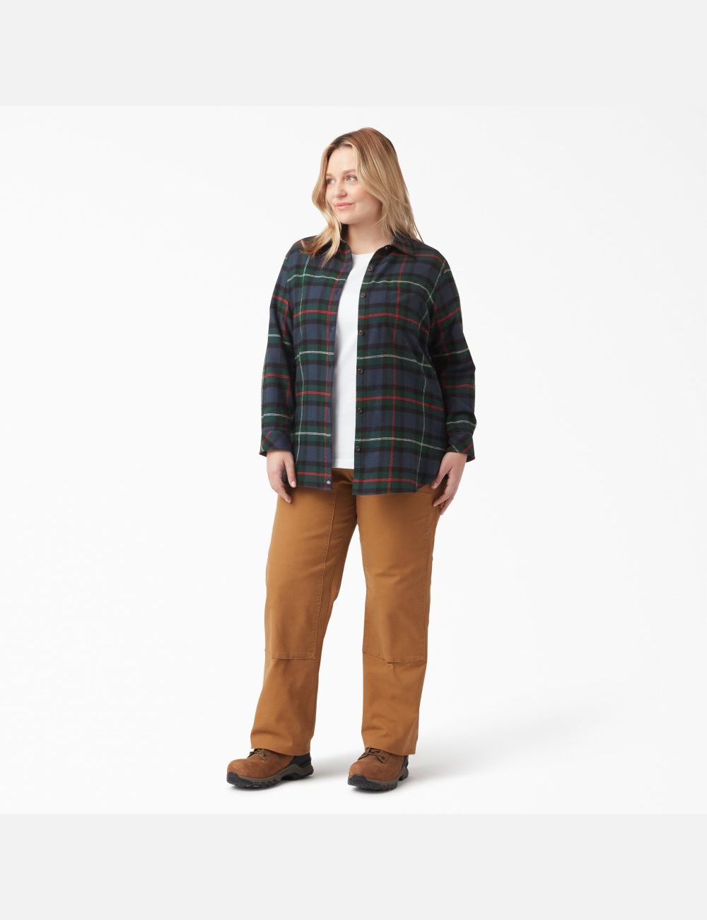 Chemises Dickies Plus Size Long Sleeve Plaid Flannel Bleu Marine | 043LJNQFG