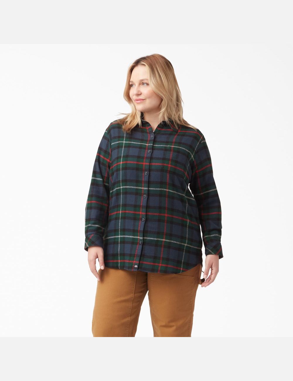 Chemises Dickies Plus Size Long Sleeve Plaid Flannel Bleu Marine | 043LJNQFG