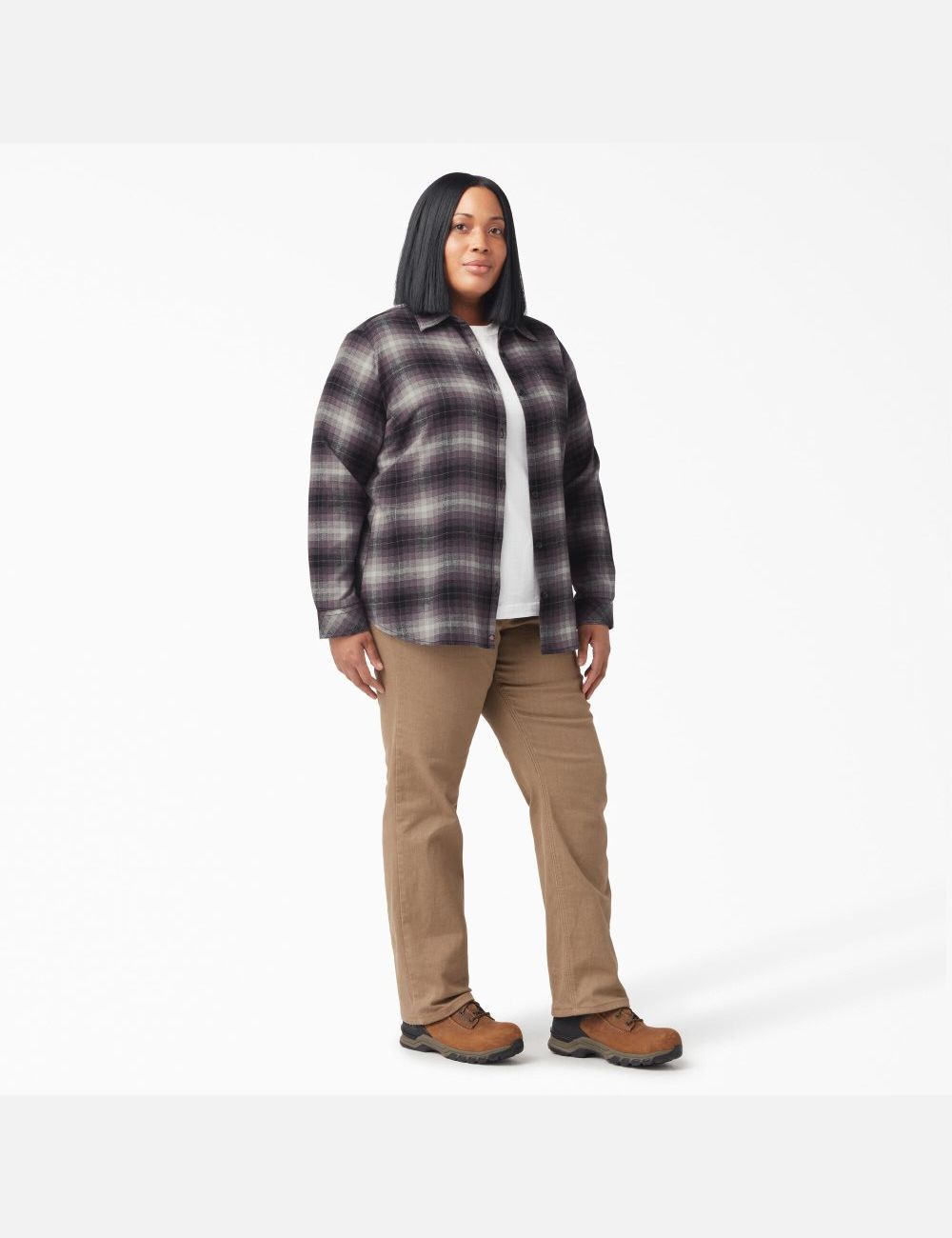 Chemises Dickies Plus Size Long Sleeve Plaid Flannel Violette | 675CZGWYU