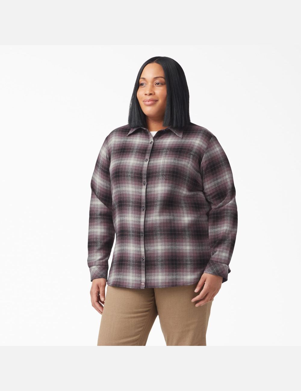 Chemises Dickies Plus Size Long Sleeve Plaid Flannel Violette | 675CZGWYU