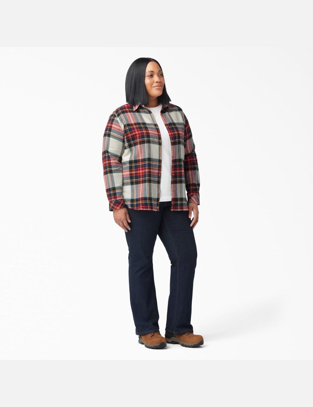 Chemises Dickies Plus Size Long Sleeve Plaid Flannel Orange | 694UQLBIR