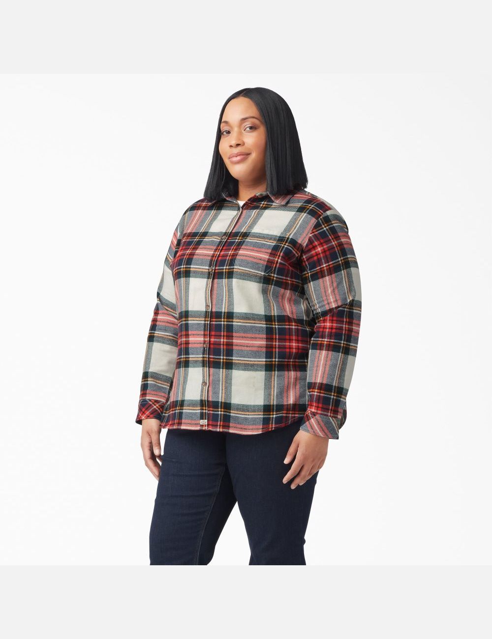 Chemises Dickies Plus Size Long Sleeve Plaid Flannel Orange | 694UQLBIR