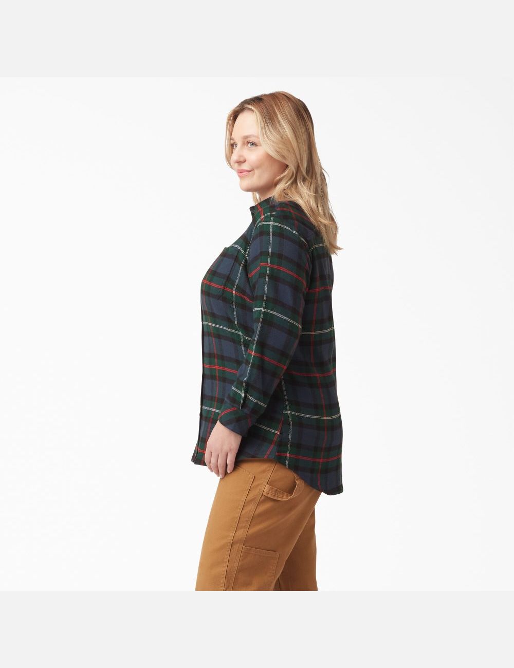 Chemises Dickies Plus Size Long Sleeve Plaid Flannel Bleu Marine | 854VSPMKQ