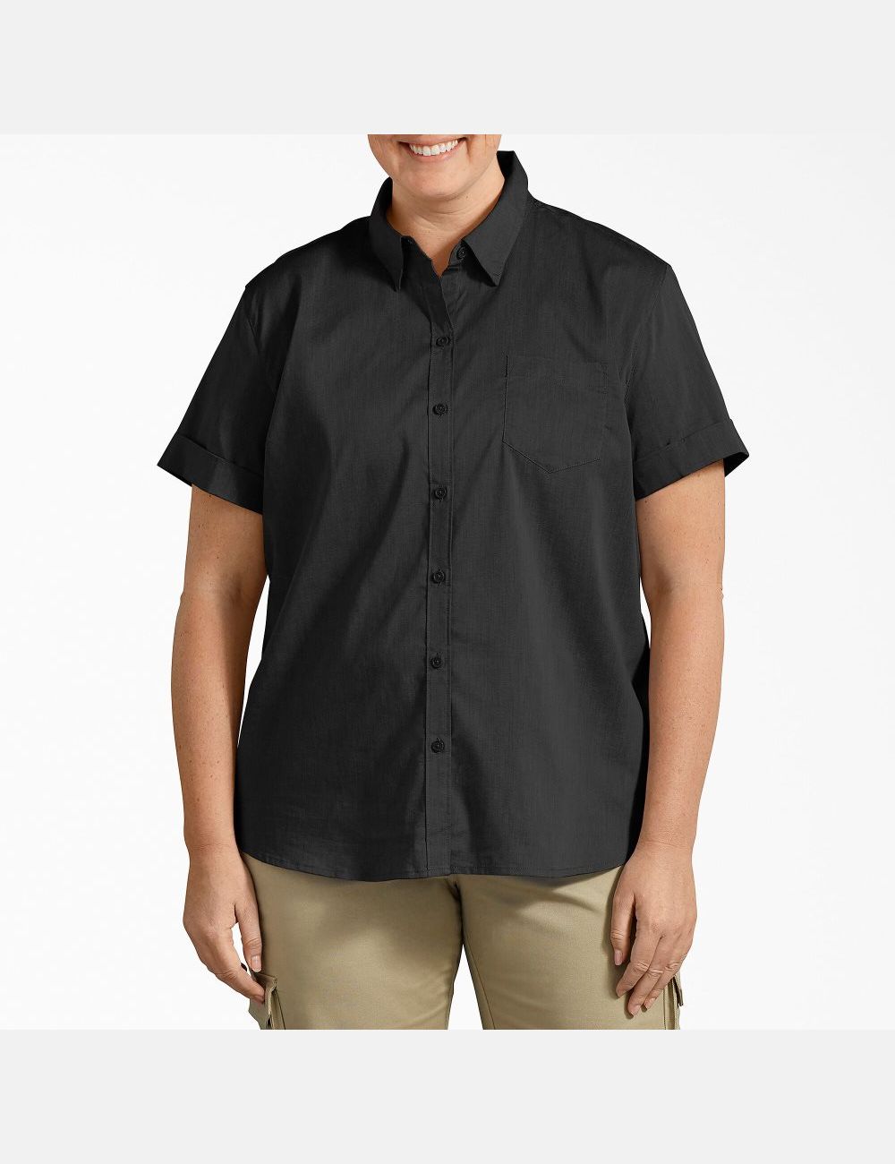 Chemises Dickies Plus Stretch Button-Up Noir | 672FYLEPB