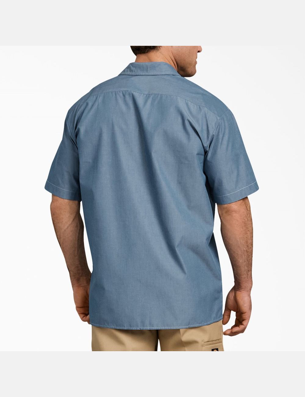 Chemises Dickies Relaxed Fit Corta Sleeve Chambray Bleu | 203PITDOG