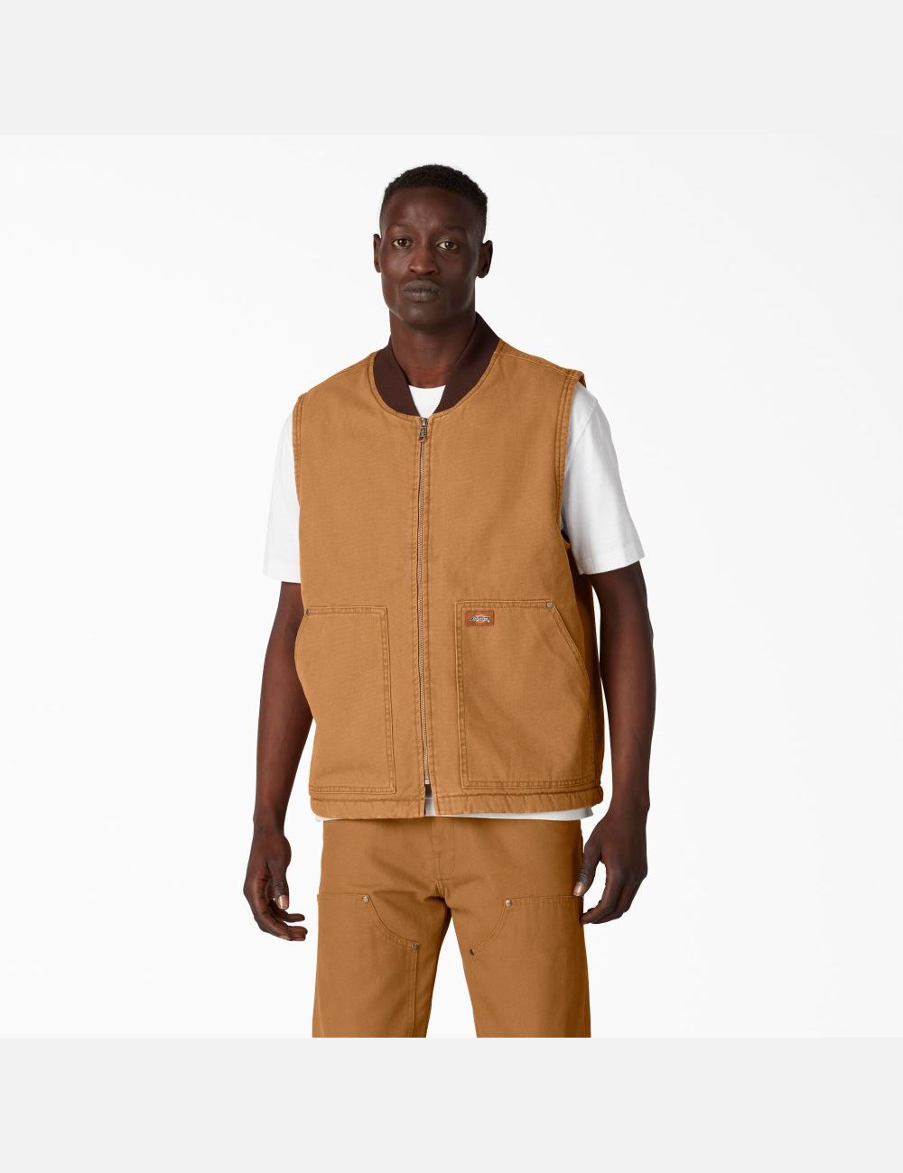 Gilet Dickies Stonewashed Duck High Pile Fleece Doublée Marron | 871QNZDEV