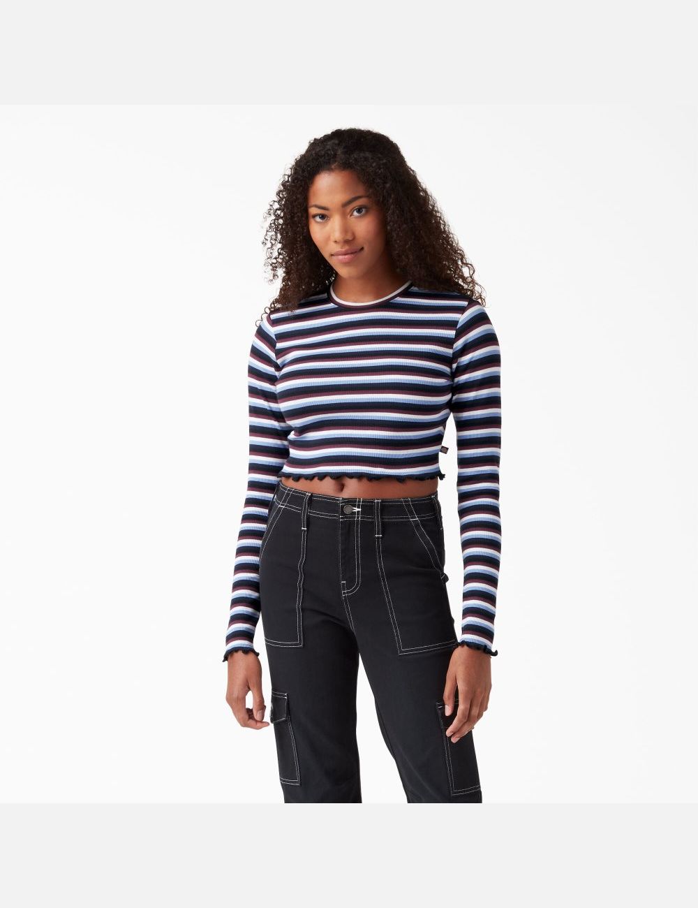 Hauts Courts Dickies Long Sleeve Rayé Bordeaux Stripes | 236ZCBUEI