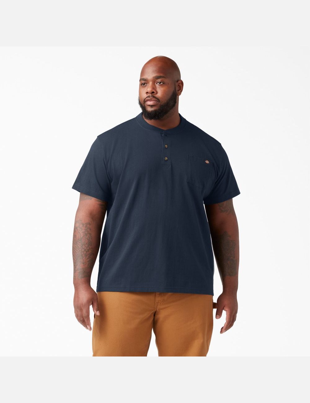 Hauts Dickies Corta Sleeve Heavyweight Henley Bleu Marine | 498WPRMAO