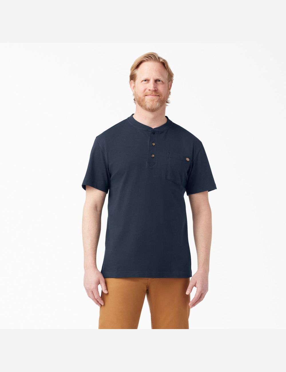 Hauts Dickies Corta Sleeve Heavyweight Henley Bleu Marine | 498WPRMAO