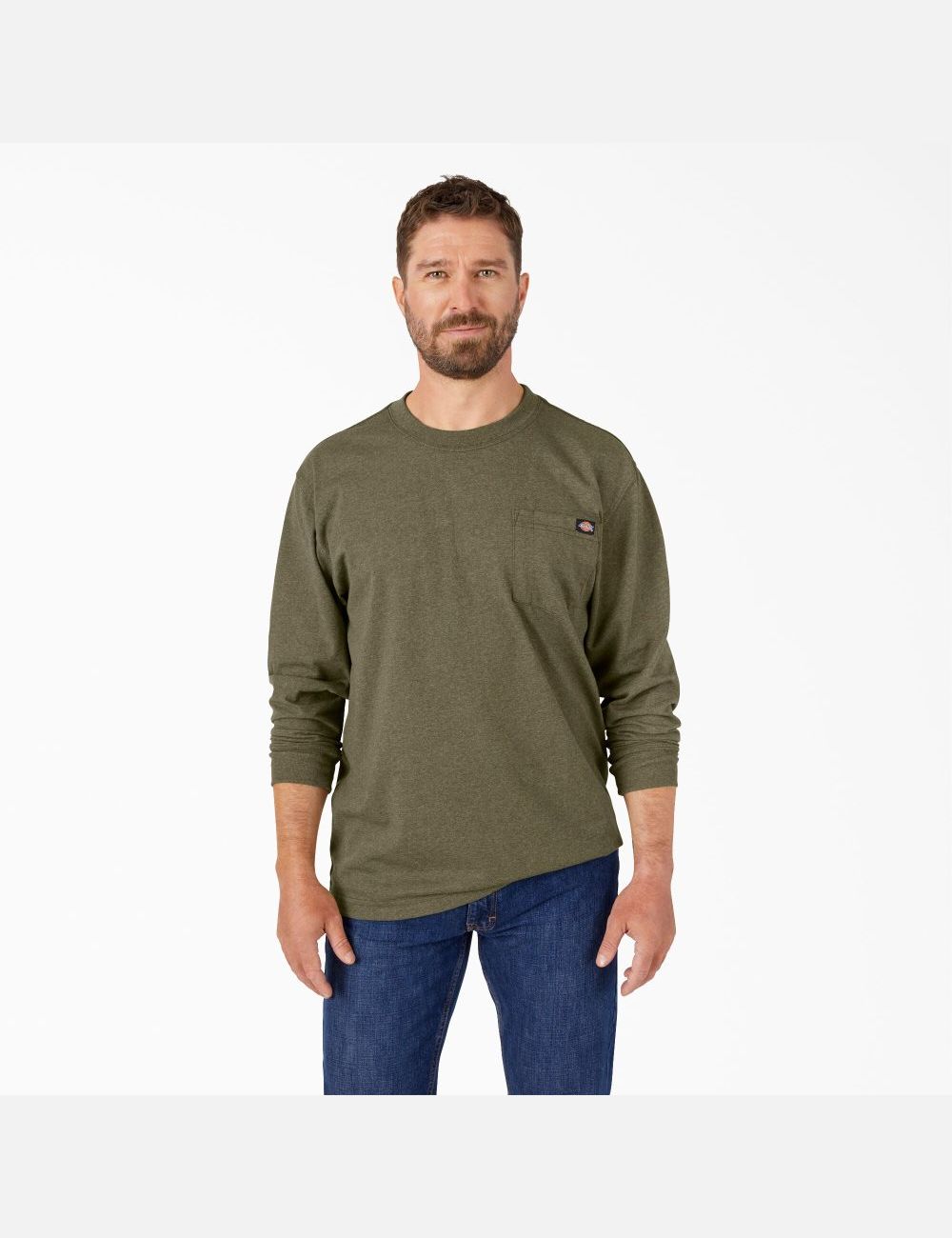 Hauts Dickies Long Sleeve Heathered Heavyweight Crew Neck Vert | 812DZTMIU