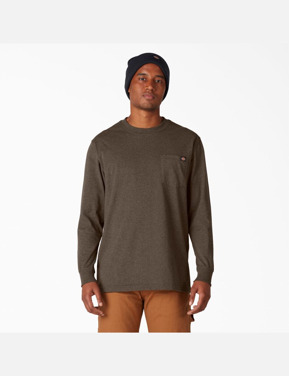 Hauts Dickies Long Sleeve Heathered Heavyweight Crew Neck Chocolat | 917JSYFVZ